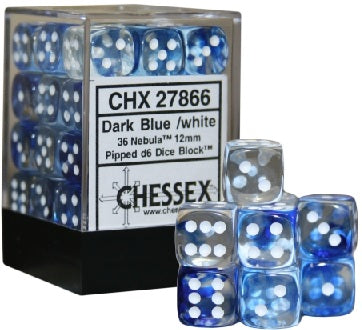 Chessex D6 Cube (12mm) - Nebula Dark Blue/White | Cards and Coasters CA