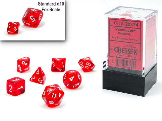 Translucent: Mini 7pc Polyhedral Red / white | Cards and Coasters CA